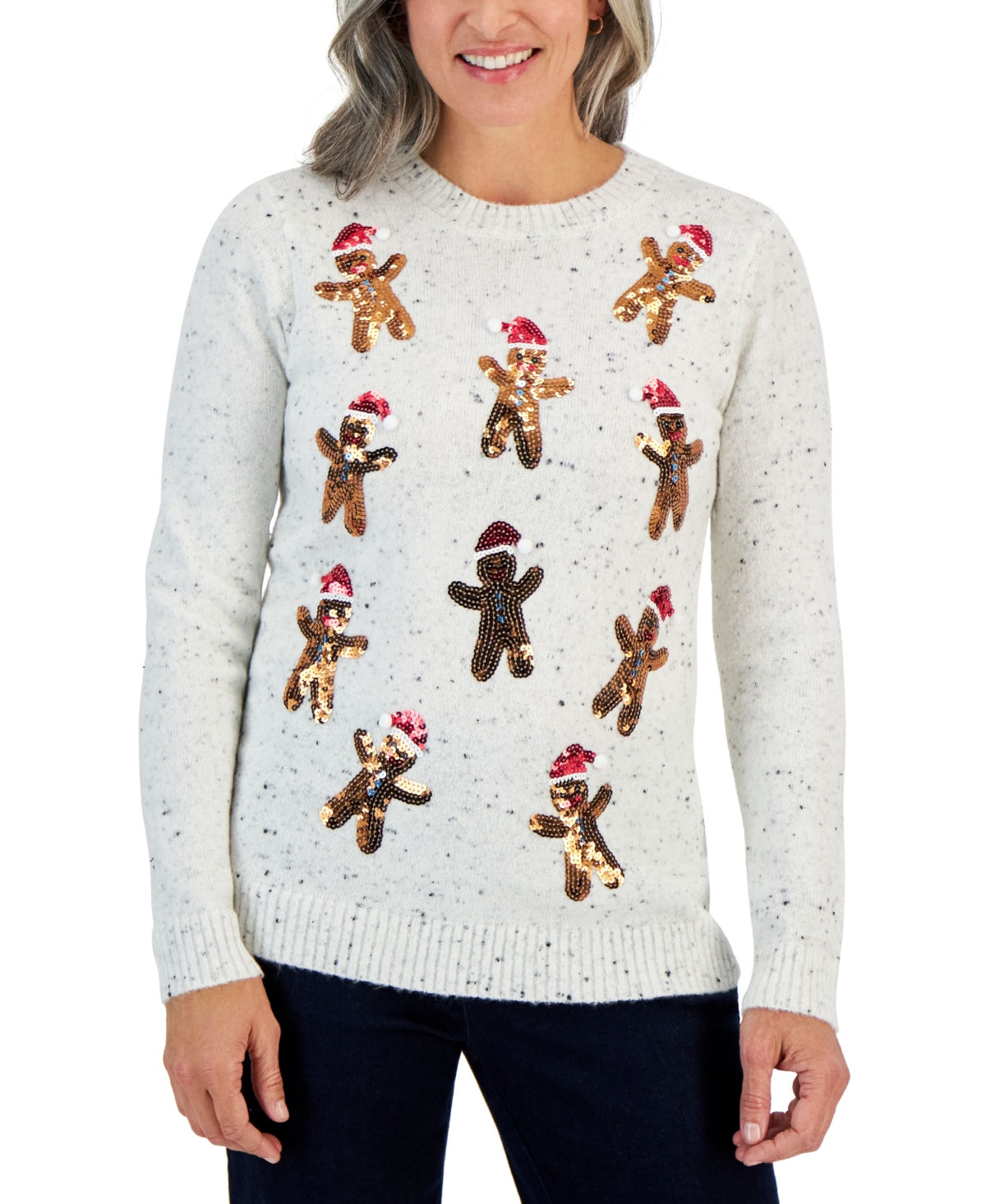 Women's Holiday Sweater, Created for Macy's - Winter White Gingerbread