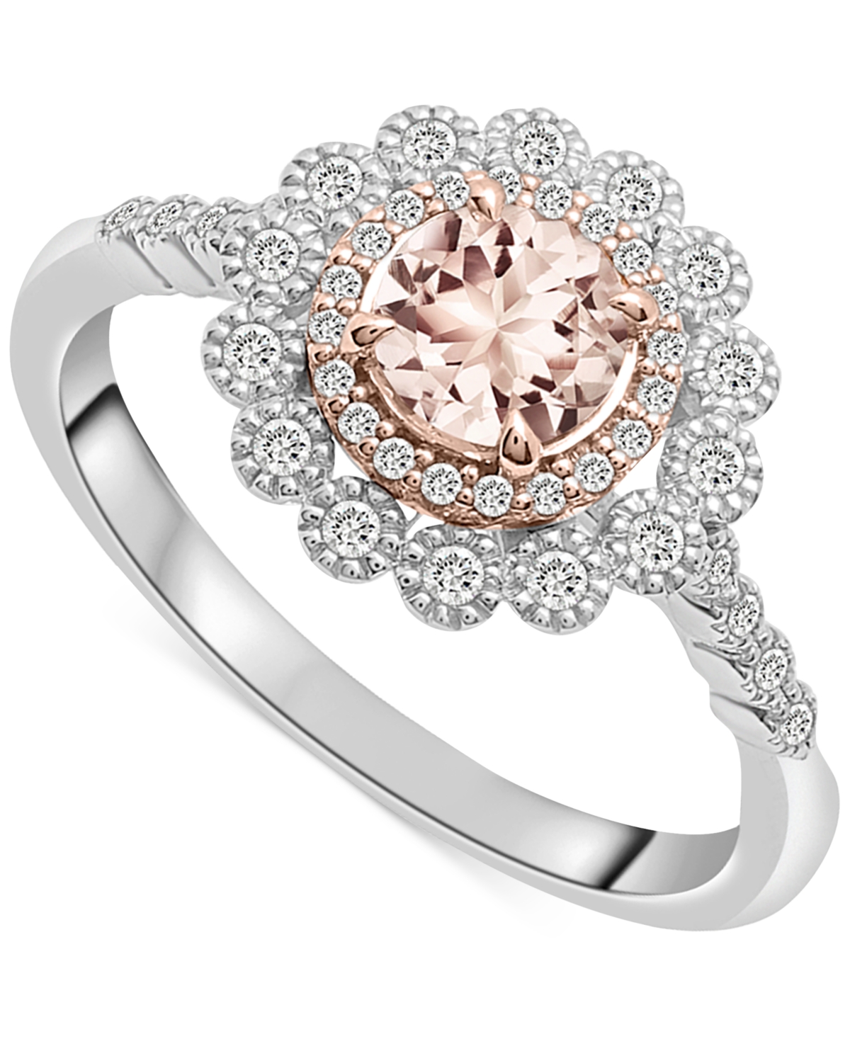 Macy's Morganite (3/8 Ct. T.w.) & Diamond (1/4 Ct. T.w.) Flower Halo Ring In 14k White & Rose Gold