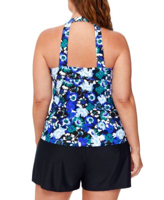 Shop Island Escape Plus Size Floral Print H Back Tankini Top Swim Shorts Created For Macys In Black Multi