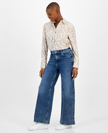 Calvin Klein Jeans Petite High-Rise Wide-Leg Denim Jeans - Macy's