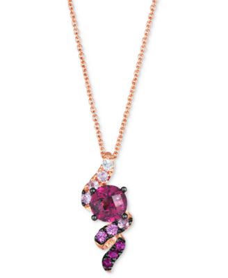 Le Vian - Raspberry Rhodolite (1-1/10 ct. t.w.) Pink Sapphire Ombr&eacute; (1/4 ct. t.w.) & White Sapphire (1/20 ct. t.w.) Spiral Adjustable 20" Pendant Necklace in 14k Rose Gold