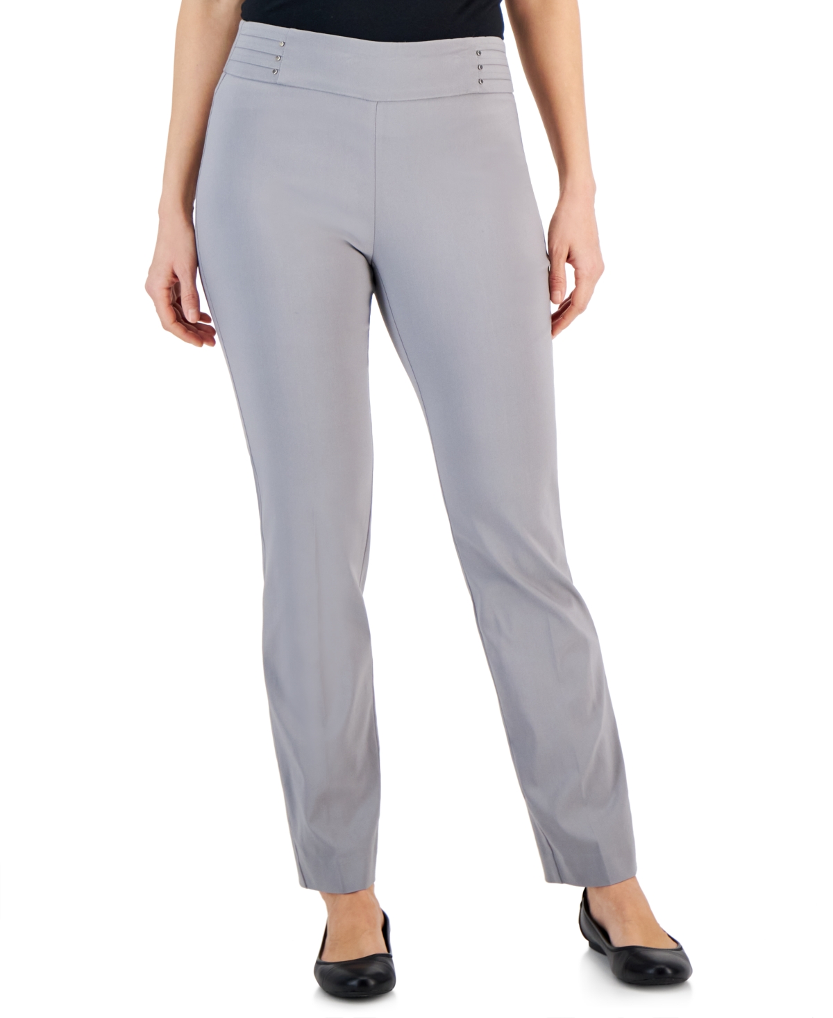 JM Women's Belted Tummy Control Pull-On Pants White Bright M at   Women's Clothing store