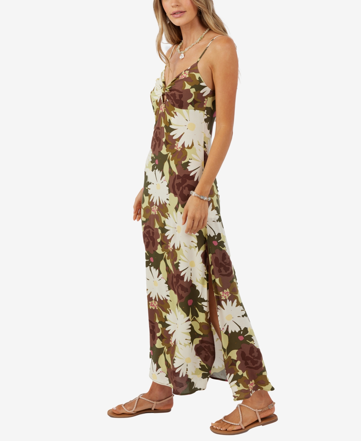 Shop O'neill Juniors' Tinsley Floral-print Sleeveless Midi Dress In Forest Night