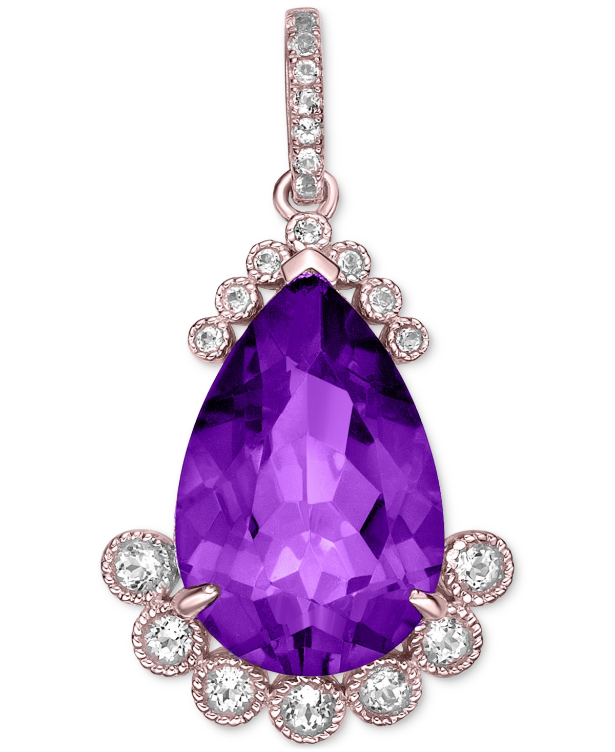 Macy's Amethyst (5 Ct. T.w.) & White Topaz (5/8 Ct. T.w.) Pear 18" Pendant Necklace In Rose Gold-plated Ste