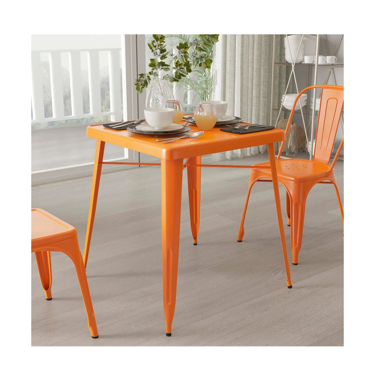 Merrick Lane Benson Square Metal Dining Table For Indoor And Outdoor Use