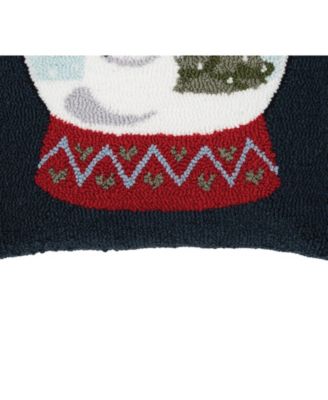 Snowman and Christmas Tree in Snowglobe Holiday Winter Hooked Pillow Accent Throw Pillow, 18" x 18"