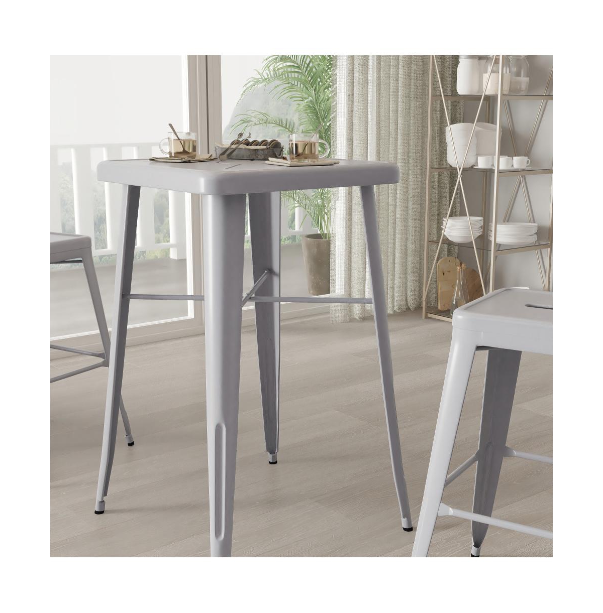 Merrick Lane Retta Patio Dining Table With Metal Frame And Square Top