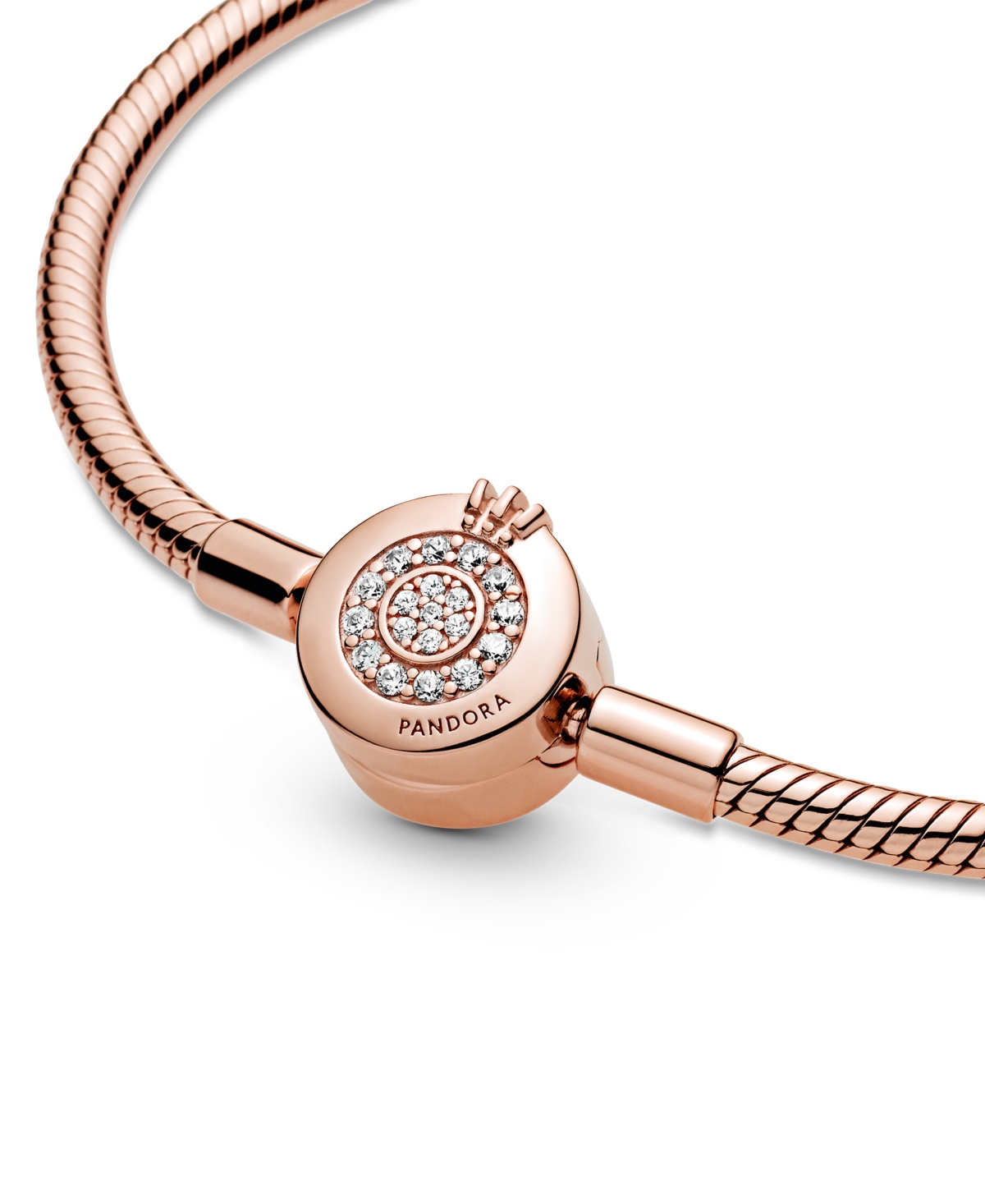 Pandora Moments Cubic Zirconia Sparkling Crown O Snake Chain Bracelet In Rose Gold