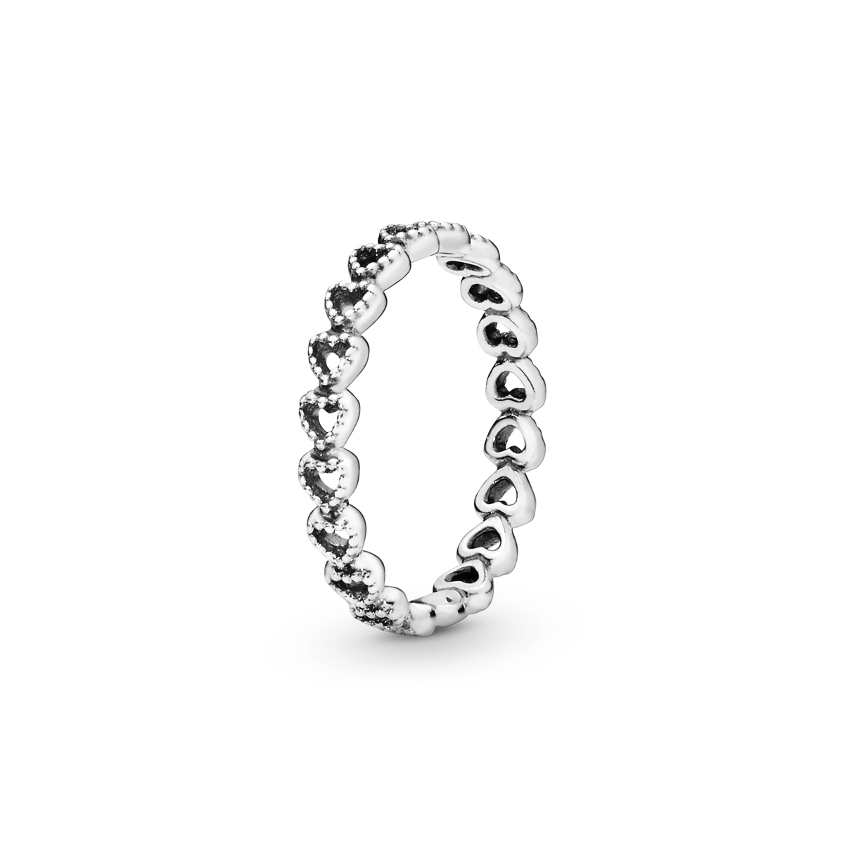 Pandora Sterling Silver Moments Band Of Hearts Ring In Silver