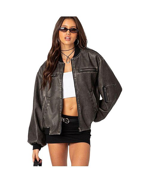 alfani Edikted Women's Vava washed bomber jacket Women's Fashion Shoes & Accessories