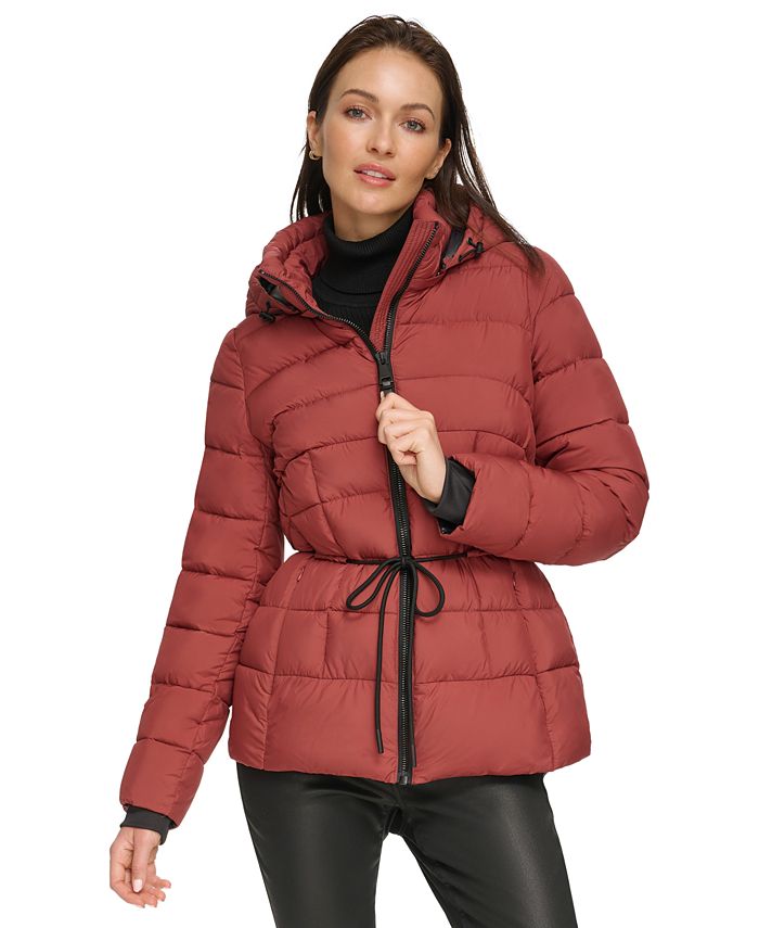 DKNY Women's Rope Belted Hooded Packable Puffer Coat, Created for