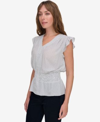 Women's Ruffled Smocked V-Neck Top