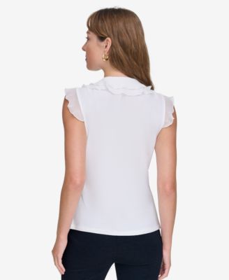 売れ筋商品|||トミー ヒルフィガー カットソー トップス レディース Women's Ruffled Mixed-Media Top Ivory Tommy Hilfiger Women's Ruffled Mixed-Media Top - Macy's