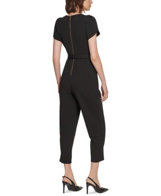 Petite Puff-Sleeve Belted Jumpsuit