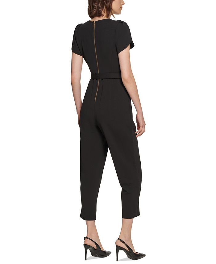 Square Neck Puff Sleeve Belted Fit Jumpsuit