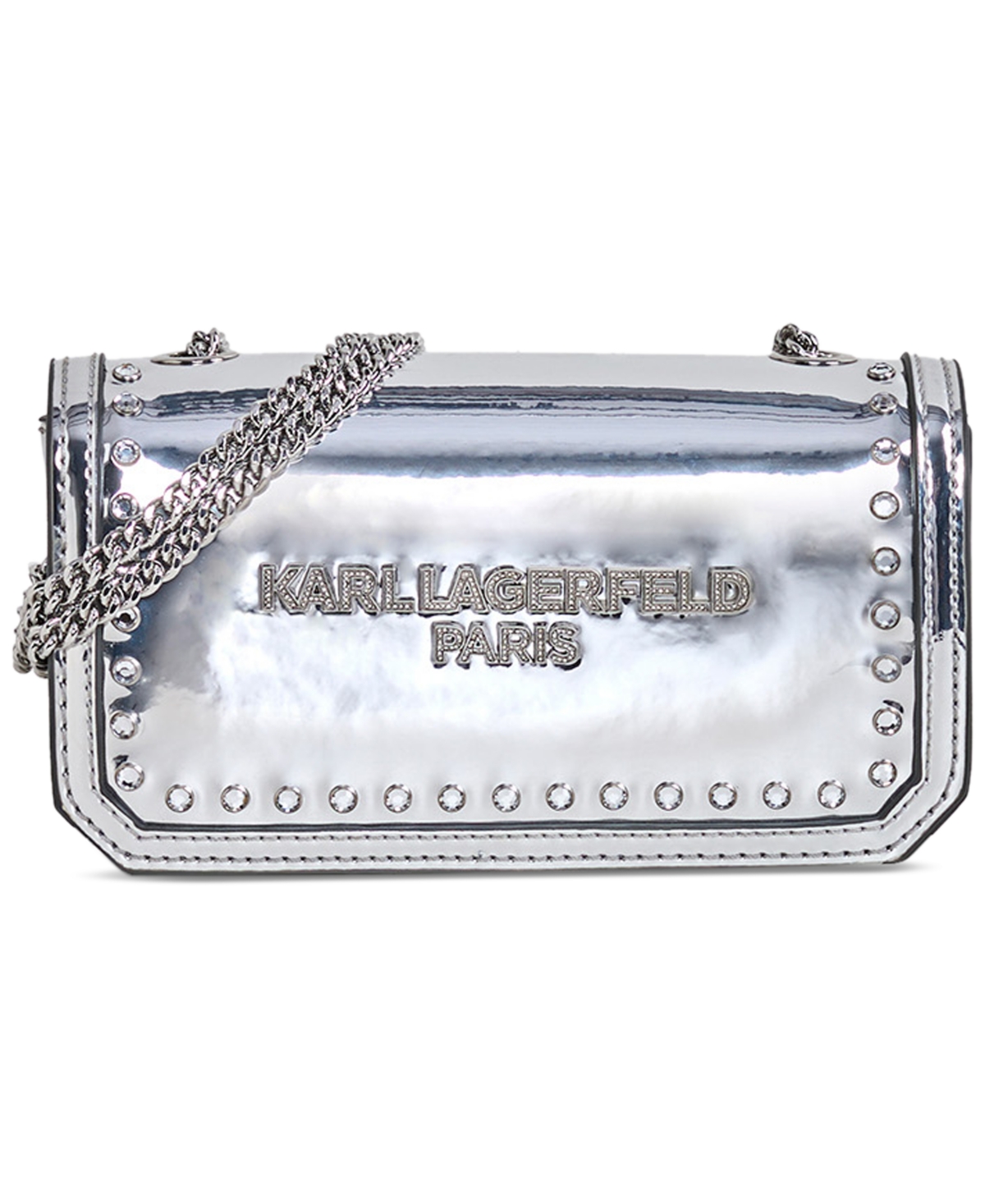 Karl Lagerfeld Kosette Mini Rhinestone Embellished Crossbody In Silver