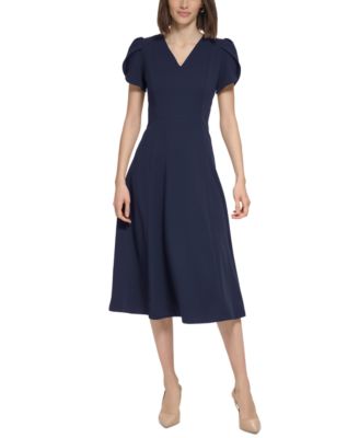 Calvin Klein Women's Tulip Sleeve A-Line Midi Dress, Black, 2 at   Women's Clothing store