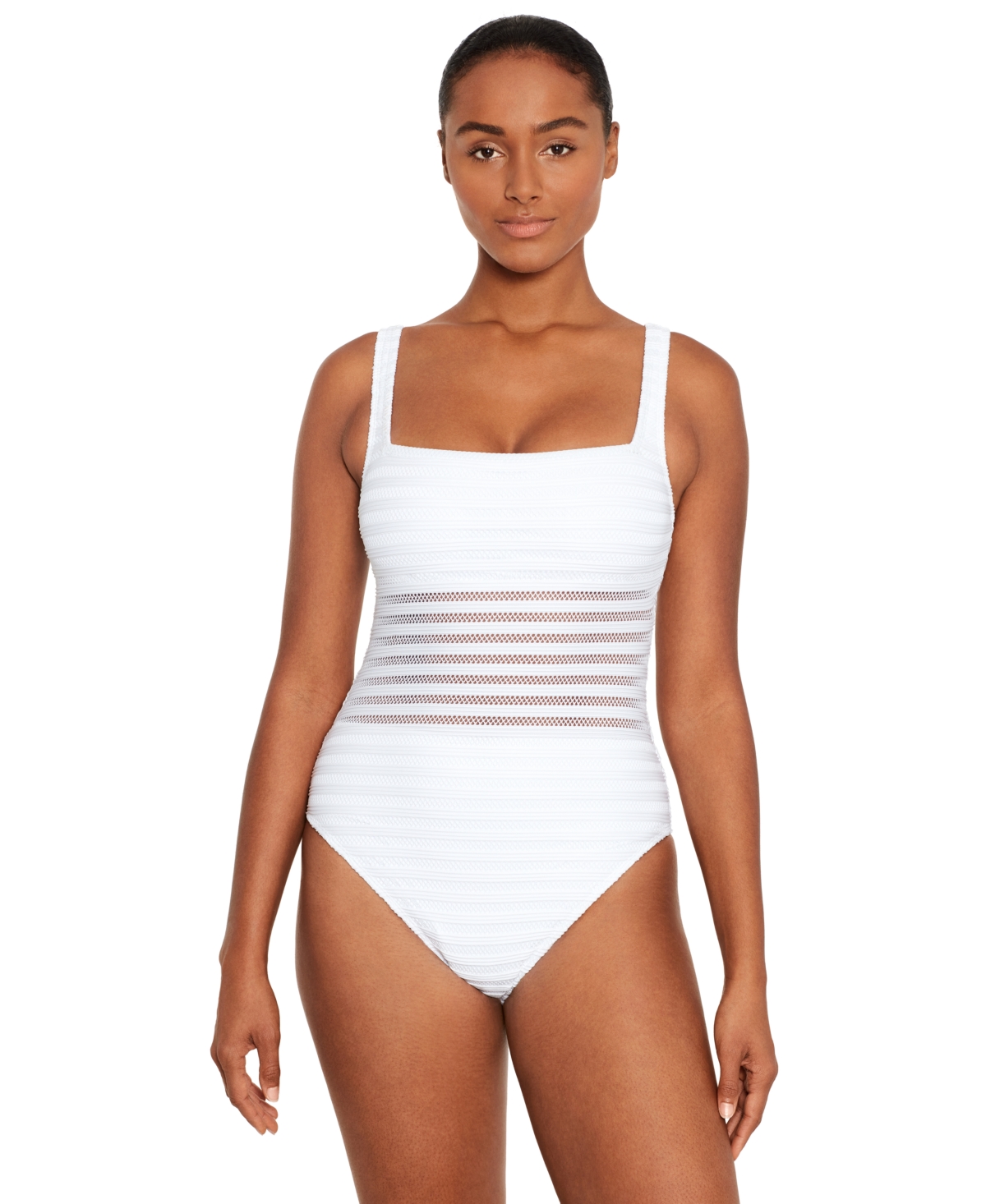 Lauren Ralph Lauren Women's Square-neck One-piece Swim Suit In White