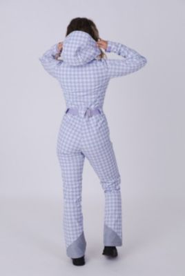 Purple Houndstooth Women's Chic Ski Suit