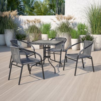 4 Pack Rattan Indoor-Outdoor Restaurant Stack Chair With Curved Back