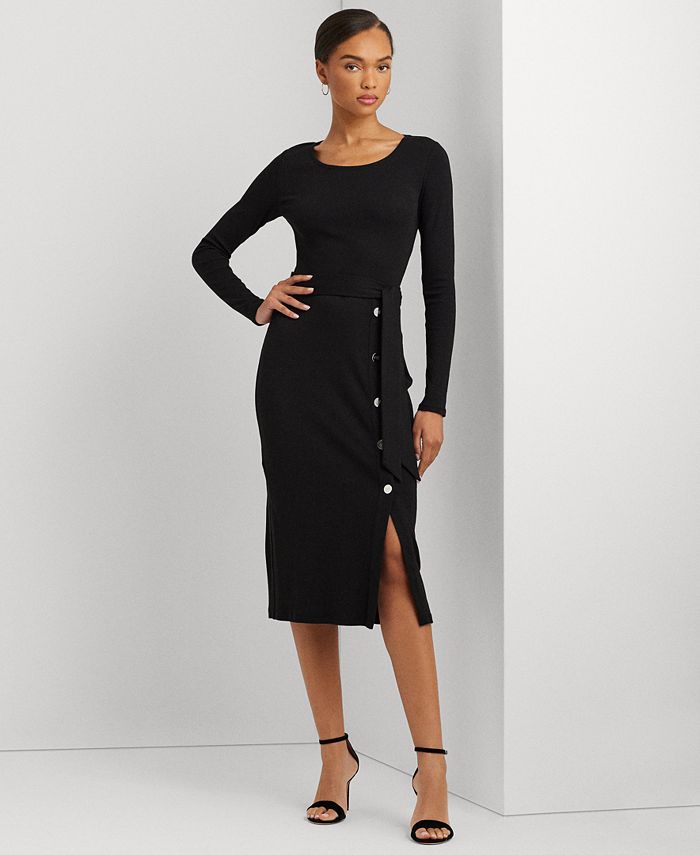 Lauren Ralph Lauren Women's Belted Rib-Knit Dress - Black - Size 12