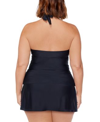 Shop Island Escape Plus Size Halterkini Tummy Control Swim Skirt Created For Macys In Black