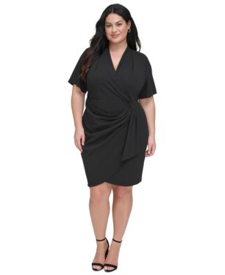 DKNY - Plus Size Side-Ruched V-Neck Short-Sleeve Dress