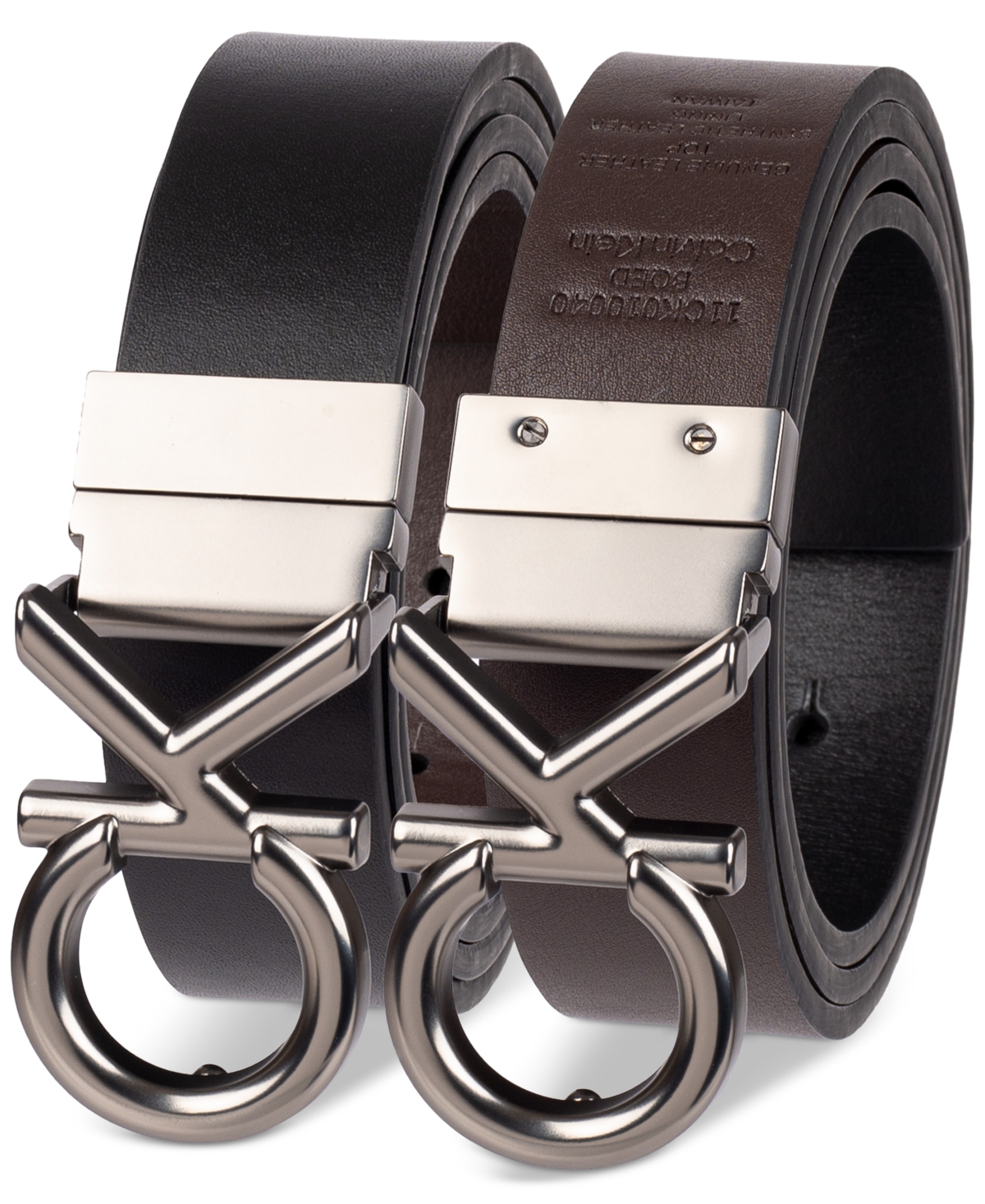 Calvin Klein Men's Monogram Buckle Reversible Leather Belt In Black,brown