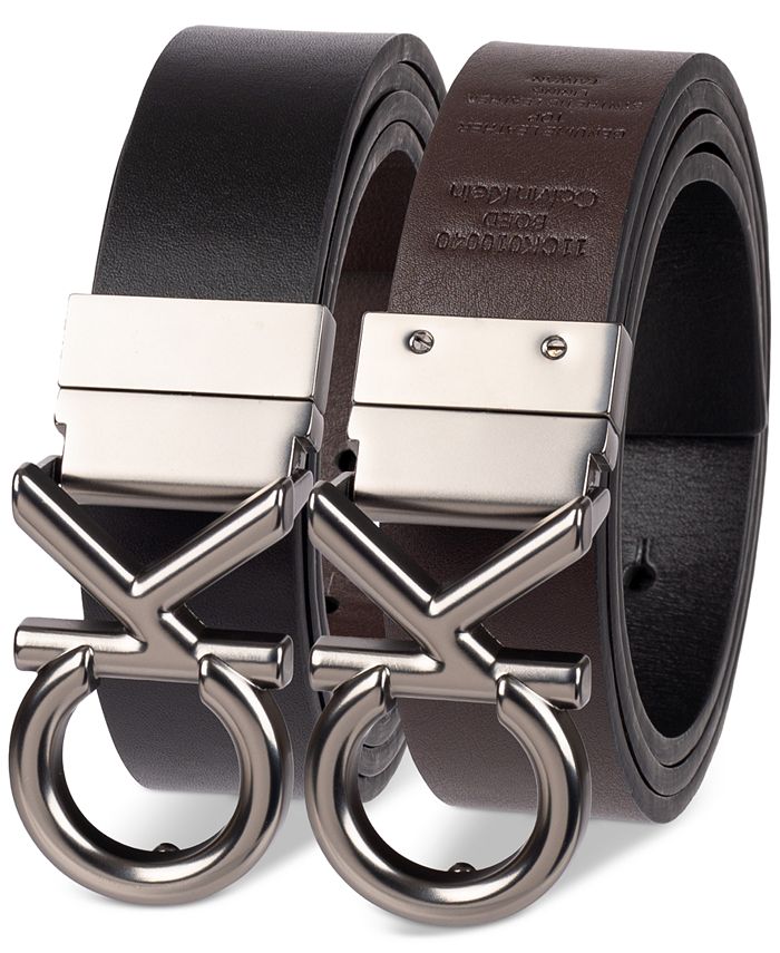 Calvin Klein Men\'s Monogram Buckle Belt Reversible - Macy\'s Leather