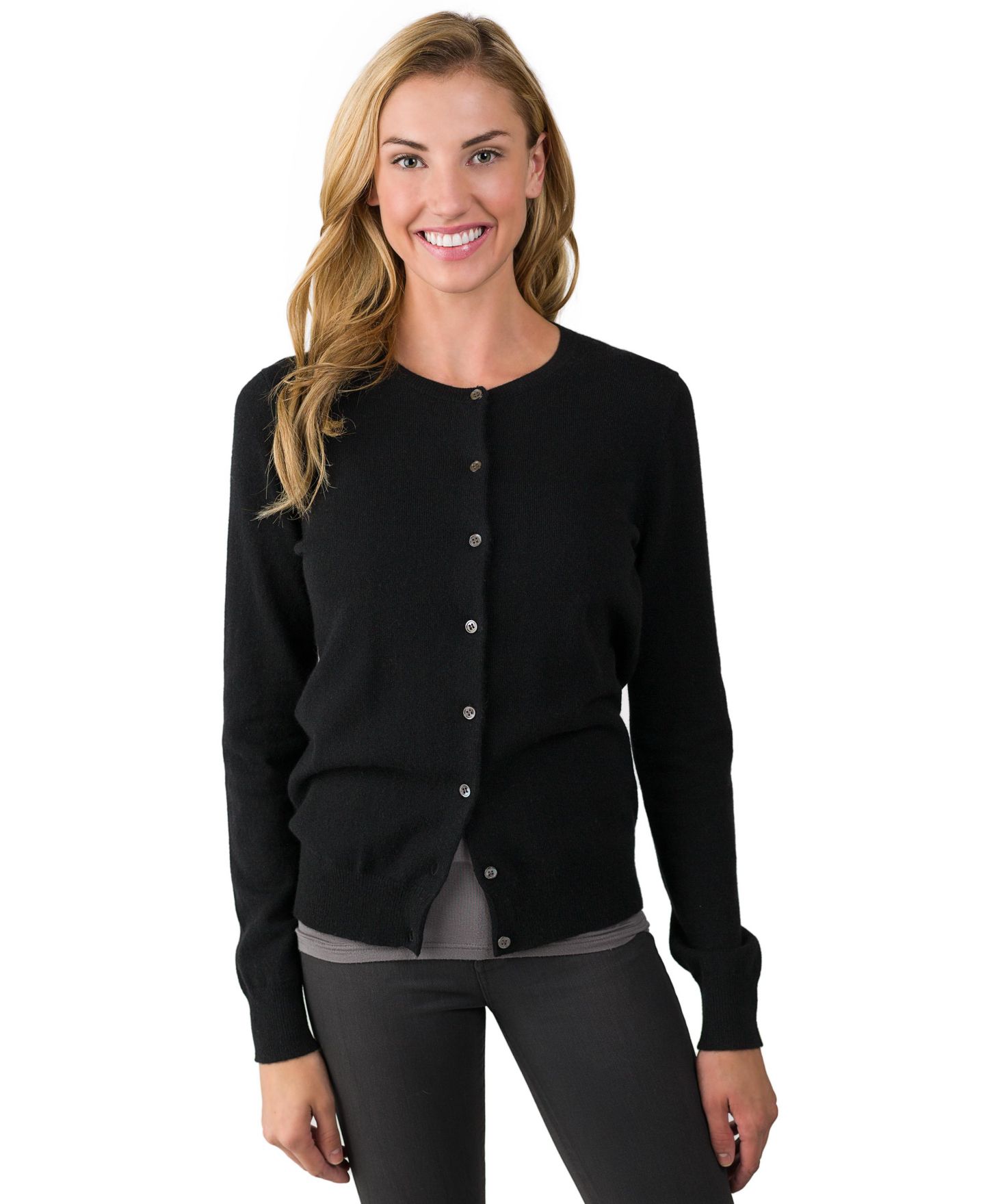 Женский кардиган JENNIE LIU 100% Cashmere Button Front Long Sleeve Crewneck Cardigan — фото 1