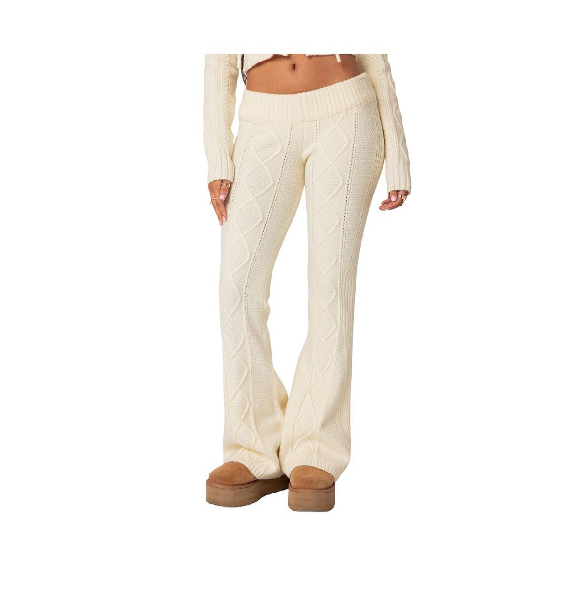 Women's Ray cable knit flared pants - Cream