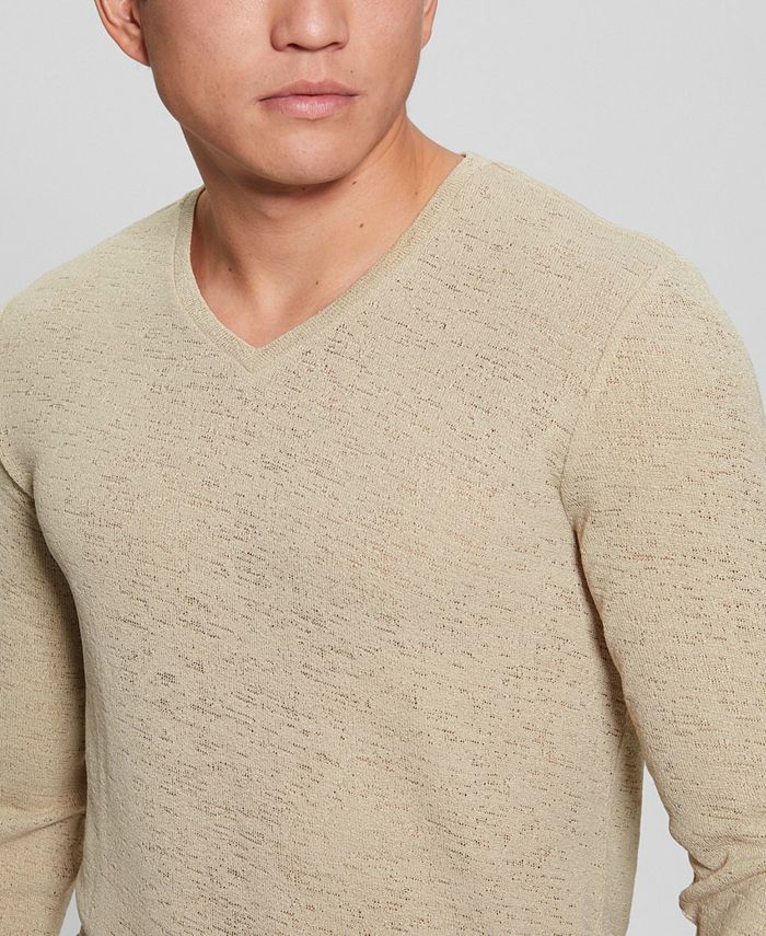 GUESS Men's Long-Sleeve Gauze V-neck Fitted T-shirt - Macy's