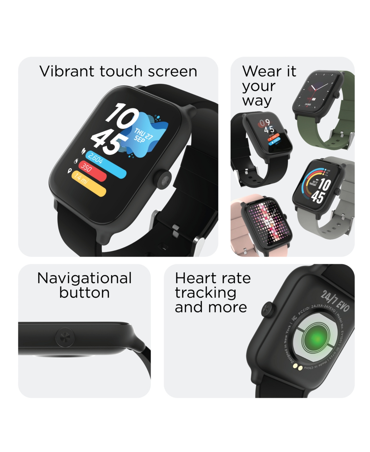 Shop 24/7 Evo Unisex Black Silicone Strap Smartwatch 37.5mm In Black,black