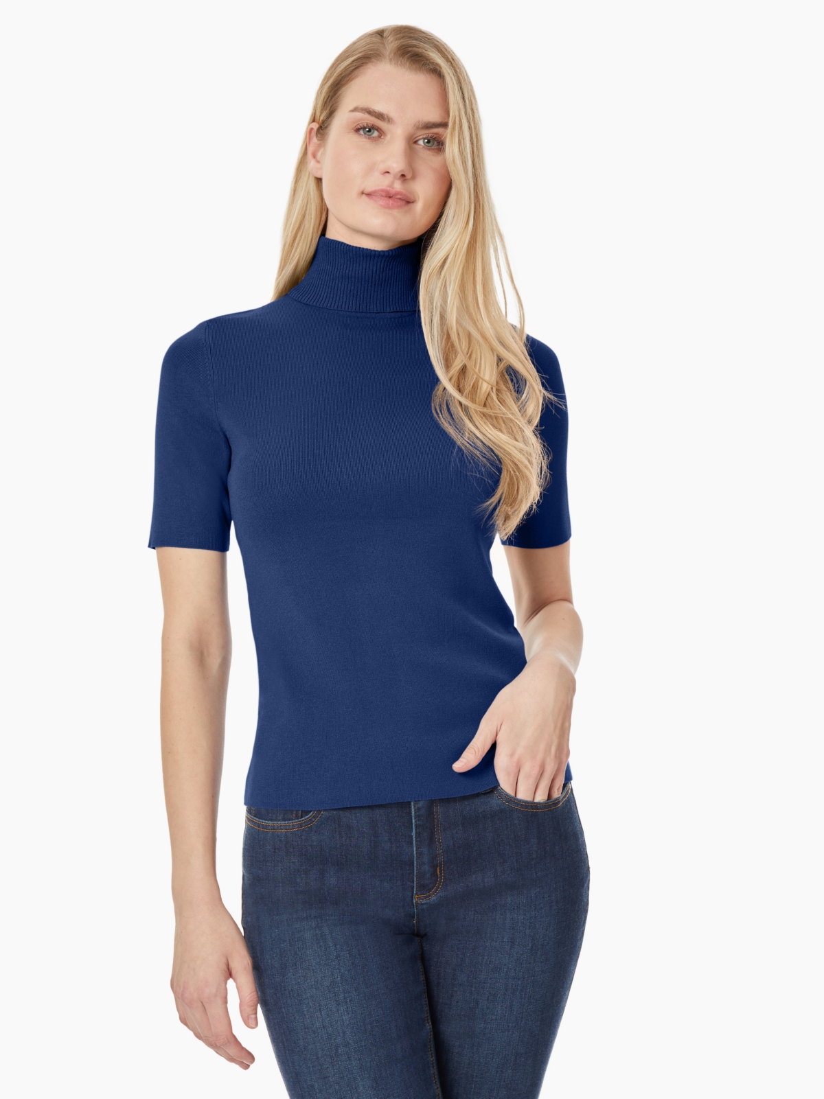 Jones New York Petite Short-sleeve Turtleneck Sweater In Sapphire