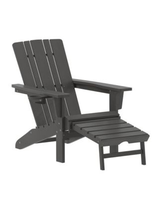 Ridley Hdpe Adirondack Chair With Cup Holder And Pull Out Ottoman, All-Weather Hdpe Indoor/Outdoor Lounge Chair