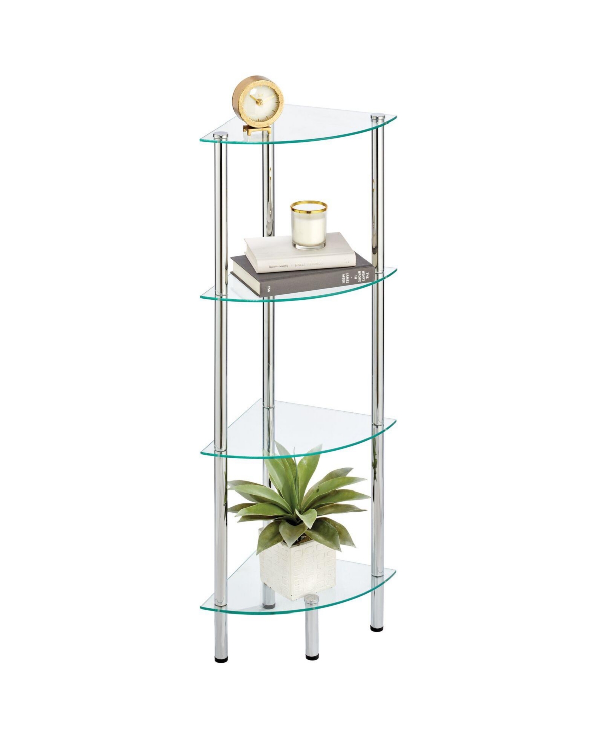 Glass Corner 4-Tier Storage Organizer Tower Cabinet - Chrome/clear