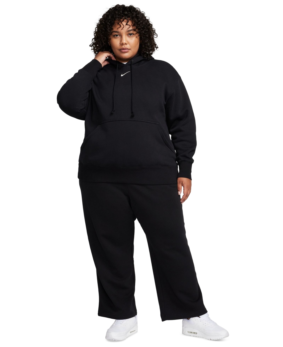 Nike Plus Size Sportswear Club Fleece Mid-rise Wide-leg Sweatpants In Black