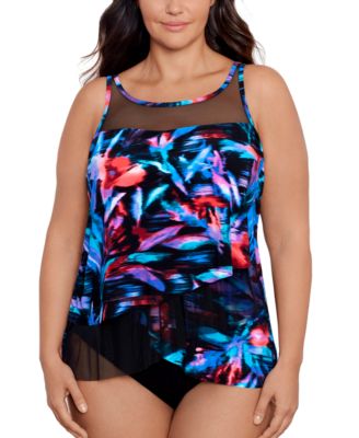 Shop Miraclesuit Plus Size Fuego Flora Mirage Tankini Top Swim Bottoms In Midnight