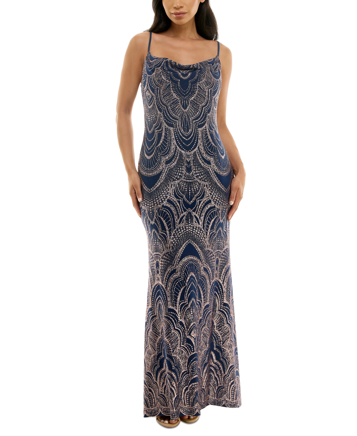 Jump Juniors' Glittered Cowl-neck Gown In Slate