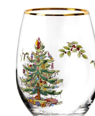 Christmas Tree Stemless Wine Glasses, Set of 8