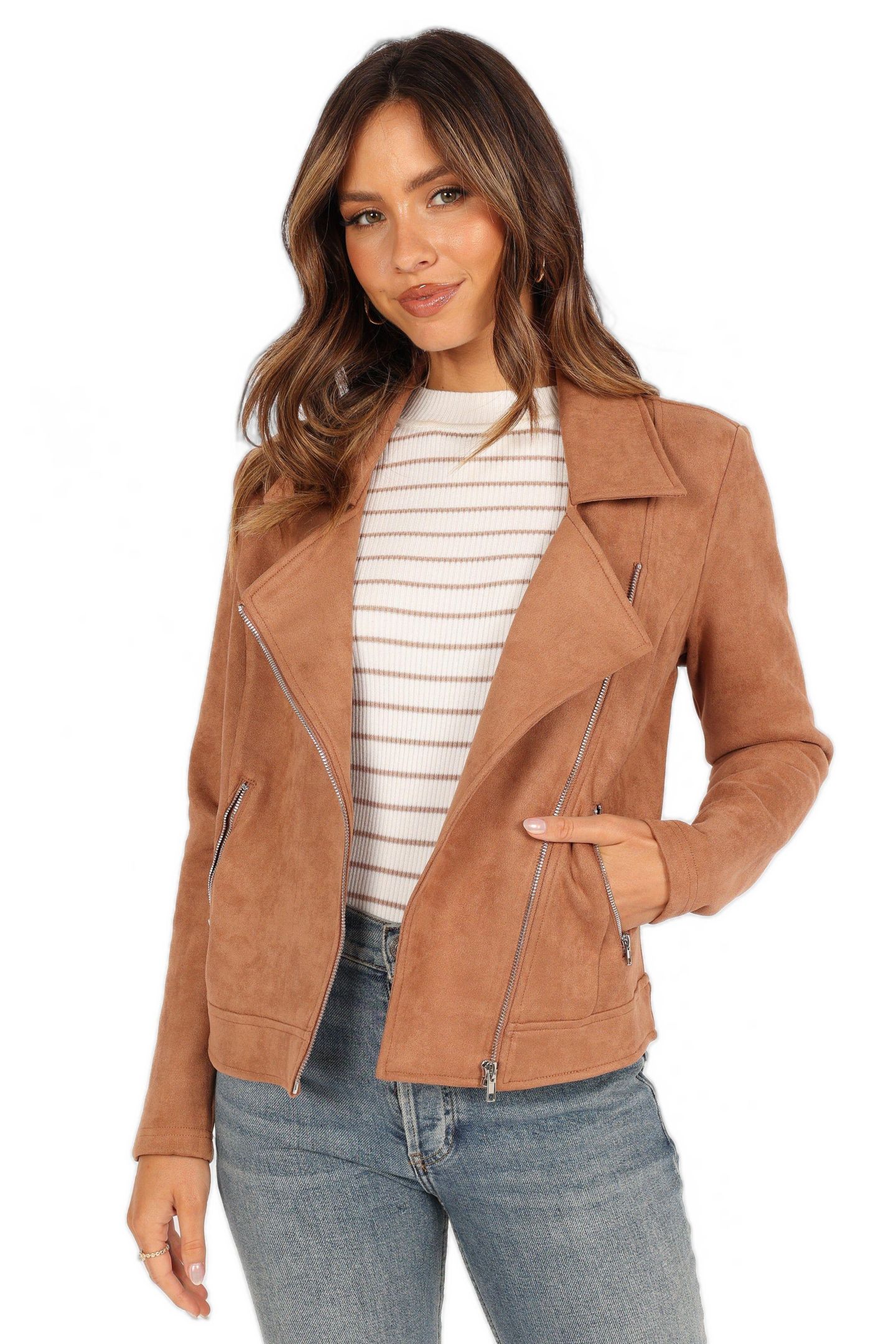 Женская куртка Petal and Pup Spencer Faux Suede Moto, цвет: Рыжевато-коричневый — фото 1