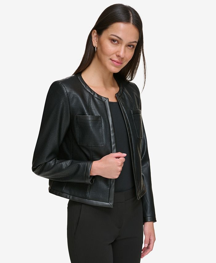 Chaqueta Tipo Motera De Piel Sintética - ONLY CARMAKOMA, Estilo Biker, Cremallera Inclinada, 4 Bolsillos
