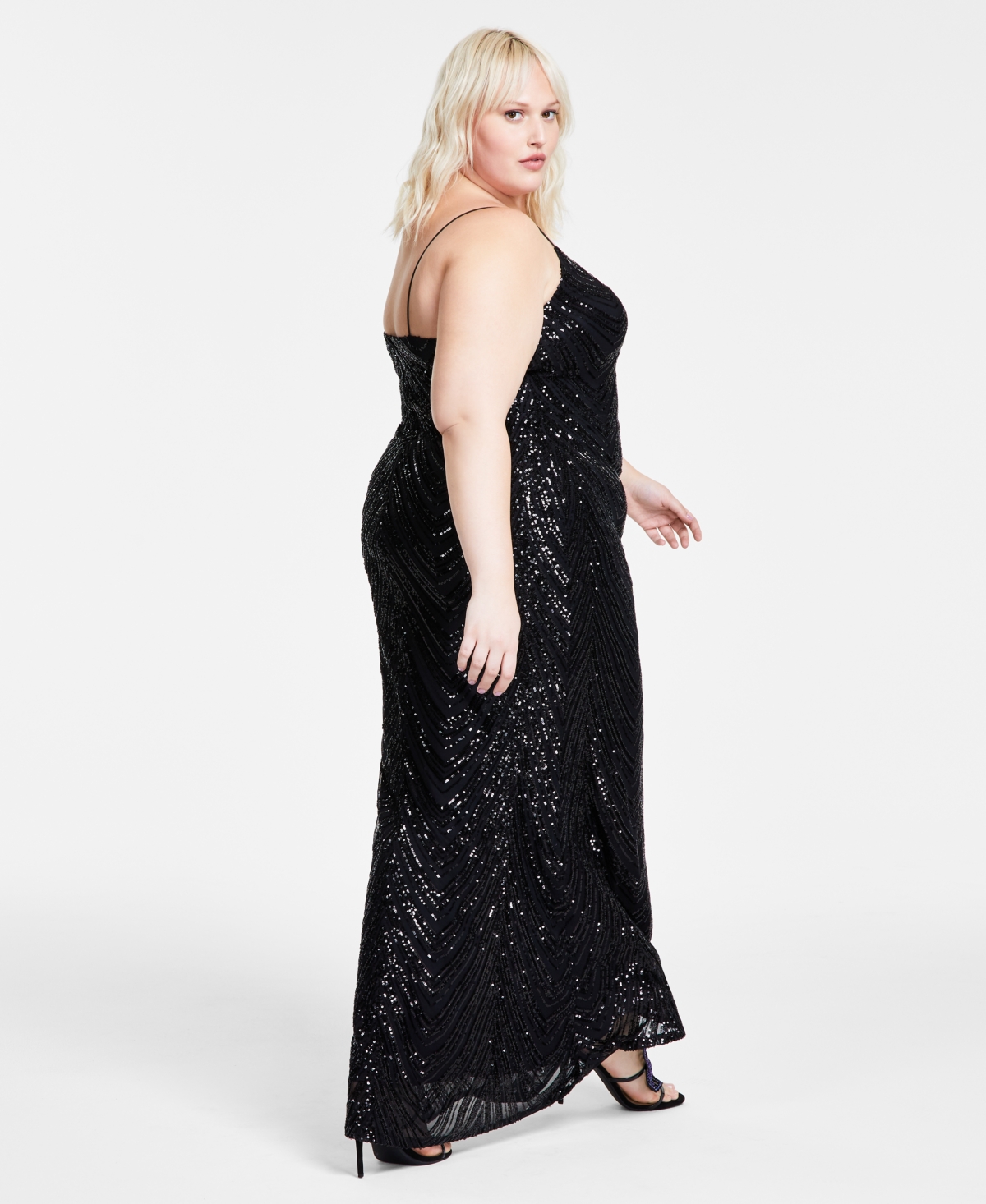 B Darlin Trendy Plus Size Sequined V-Neck Sleeveless Gown -black