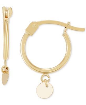 Macy's - Polished Tube Disc Dangle Huggie Extra Small Hoop Earrings in 14k Gold, 0.47"