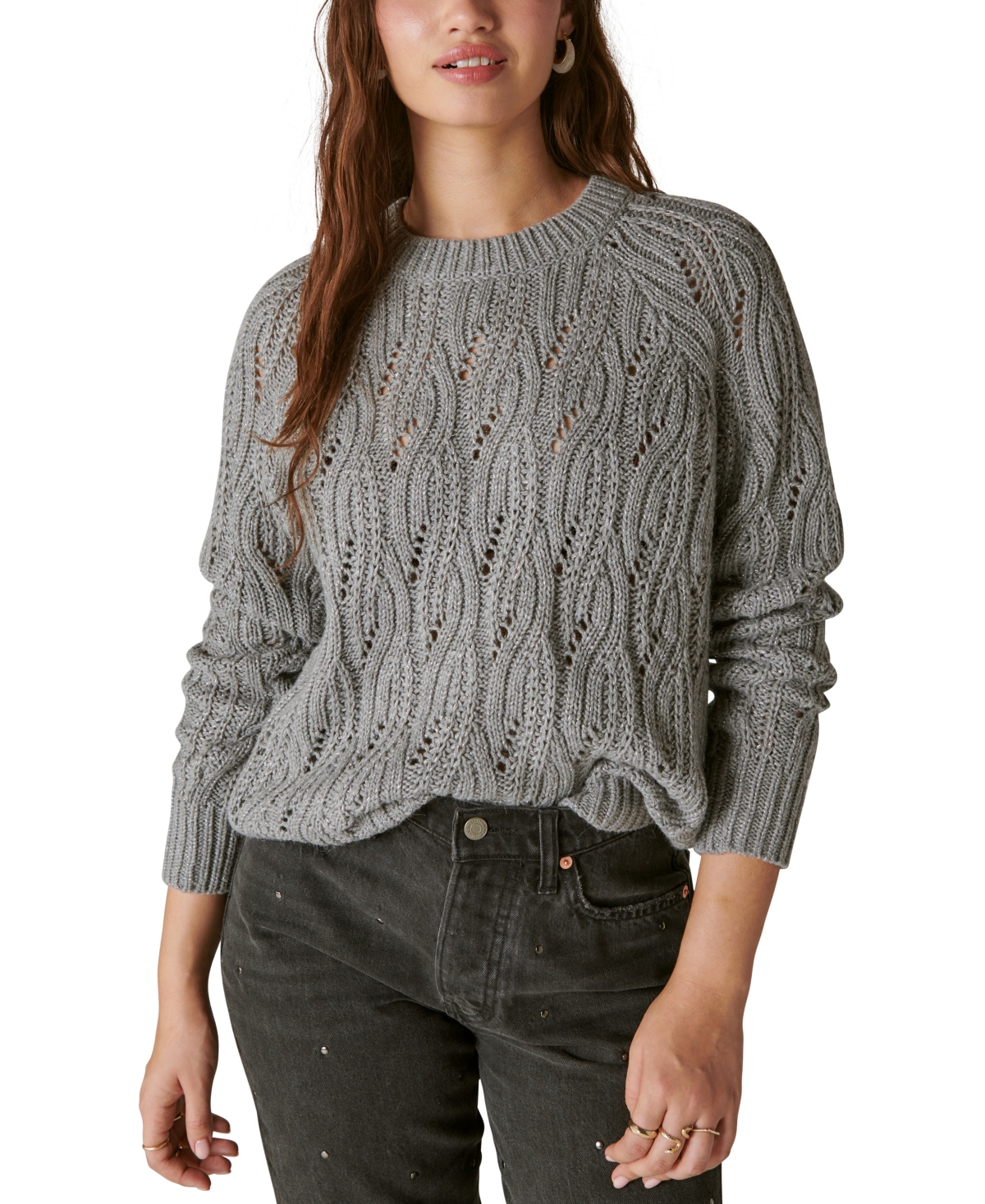 LUCKY BRAND WOMEN'S SHINE CABLE KNIT CREWNECK SWEATER