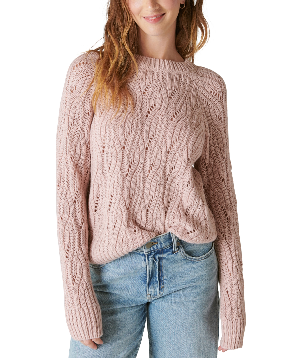 Shop Lucky Brand Women's Shine Cable Knit Crewneck Sweater In Sepia Rose