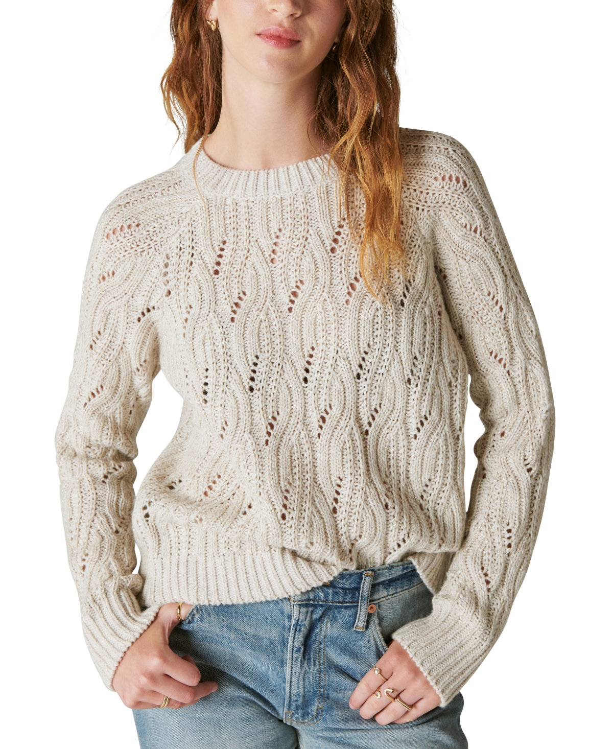 LUCKY BRAND WOMEN'S SHINE CABLE KNIT CREWNECK SWEATER
