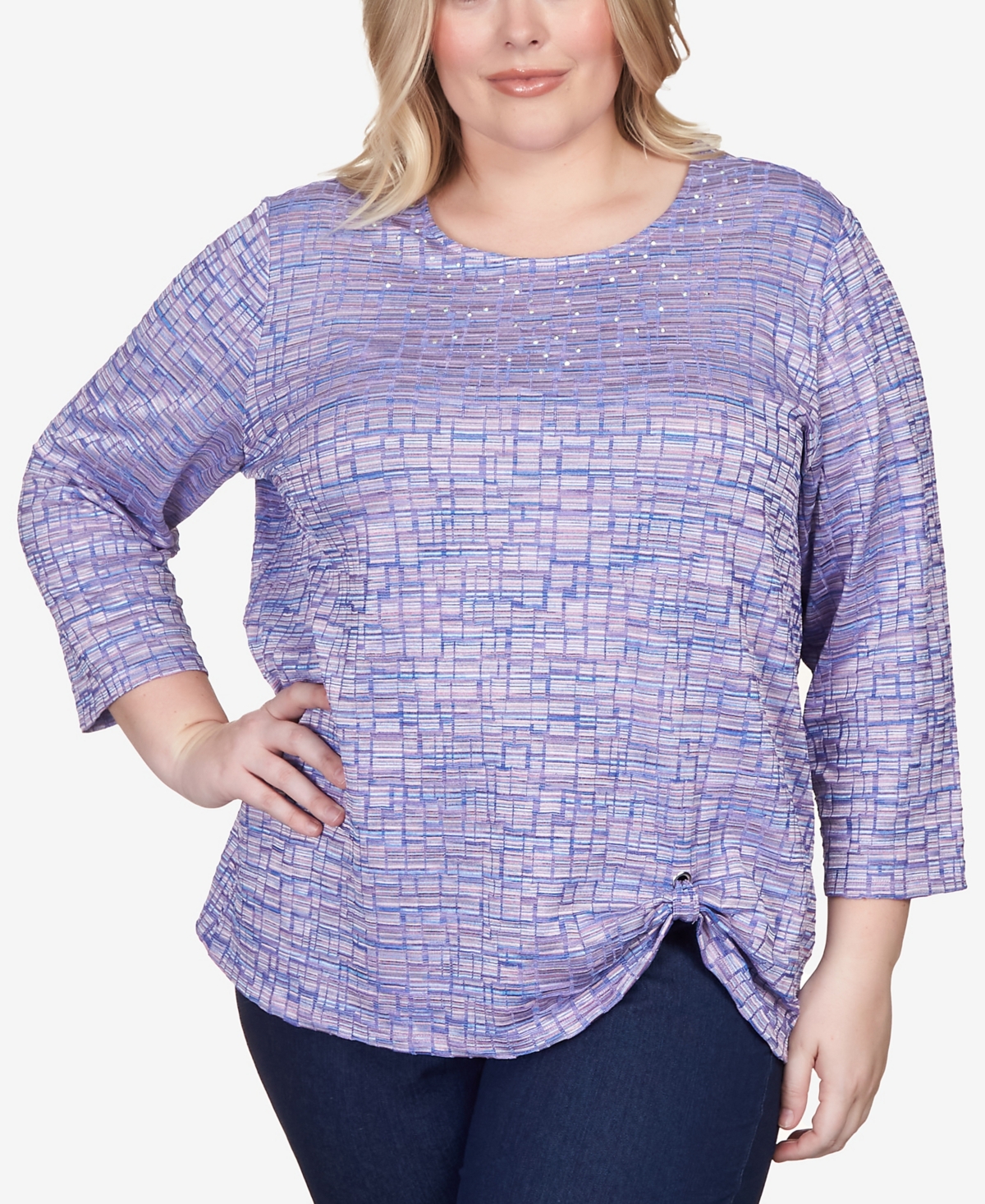 Alfred Dunner Plus Size Fields Iridescent Space Dye Side Grommet Top In Lavender
