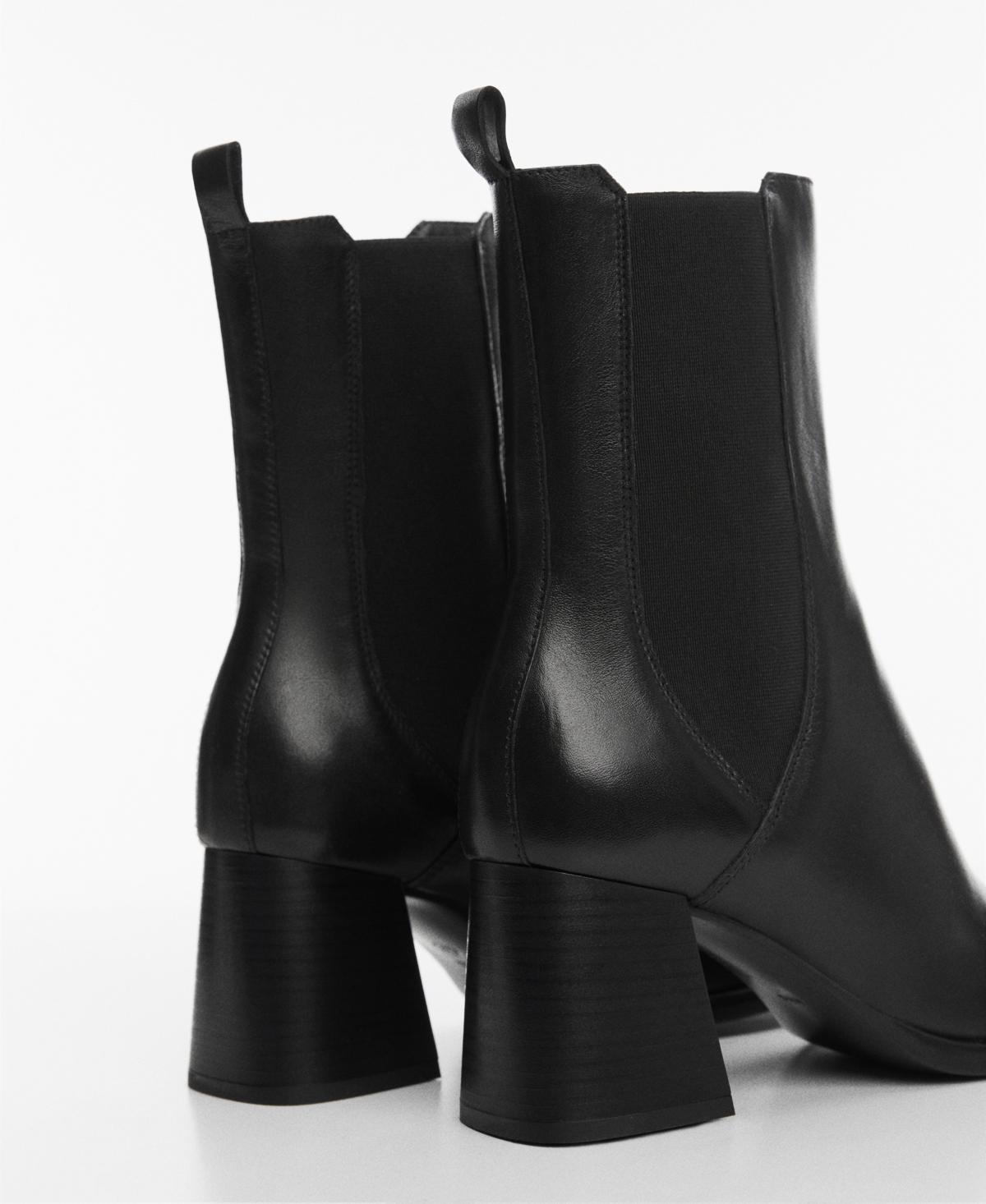 Mango Heel Leather Ankle Boot Black In Black