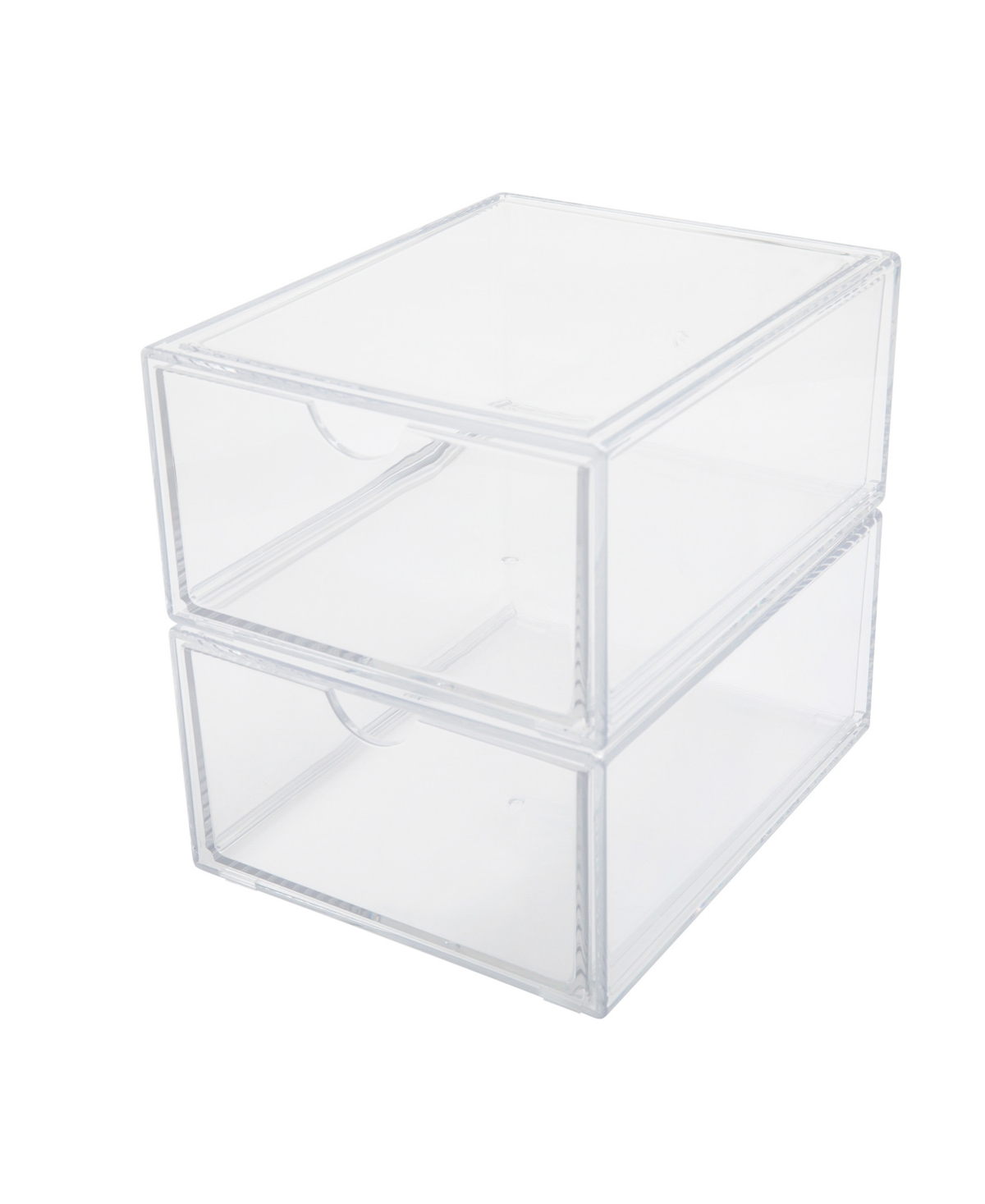 Martha Stewart Brody 2 Pack Plastic Stackable Office Desktop Organizer Boxes With Drawer, 6" X 7.5" In Clear